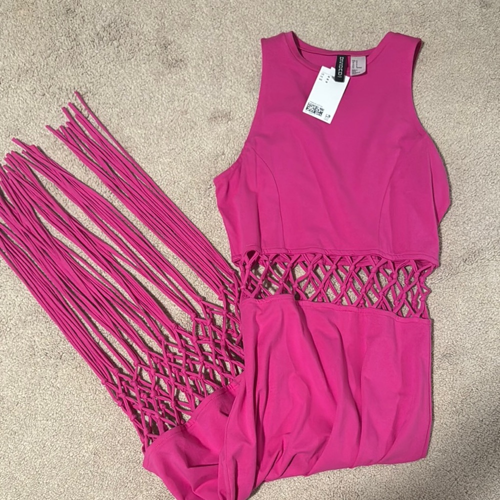 H&M pink fringe Midi Dress
